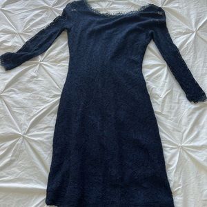 Babaton Aritzia navy blue lace long sleeve dress